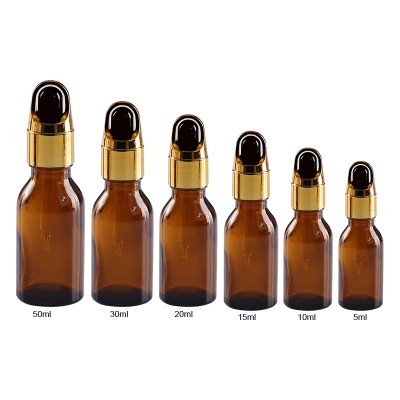 Wholesale 5ml 10ml 15ml 20ml 30ml full range of amber empty essential oil glass bottles dropper bottles