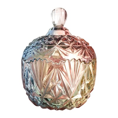 High Quality Decorative Luxury Geo Cut Glass Candle Jar with Lid