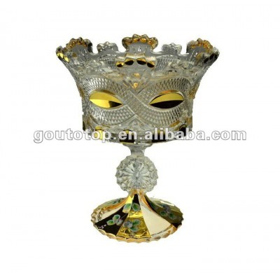 high quality aulic glass bowl with 100% purity gold/decorative glass candy /glass candy bowl with hand made flower