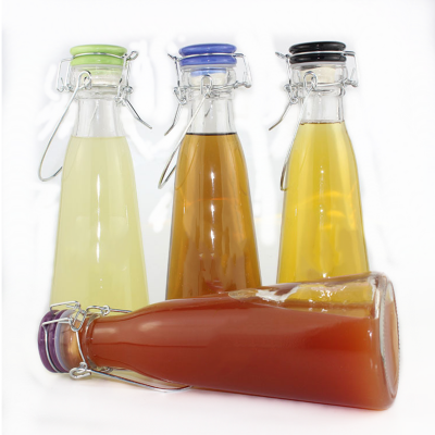 Wholesale 350ml 500ml  ceramic seal conical drink bottle milk bottle iron clasp portable portable glass bottle